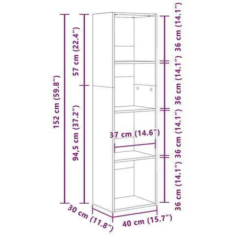 Libreria Rovere nero 40 x 30 x 152 cm Legno multistrato - Foto 8