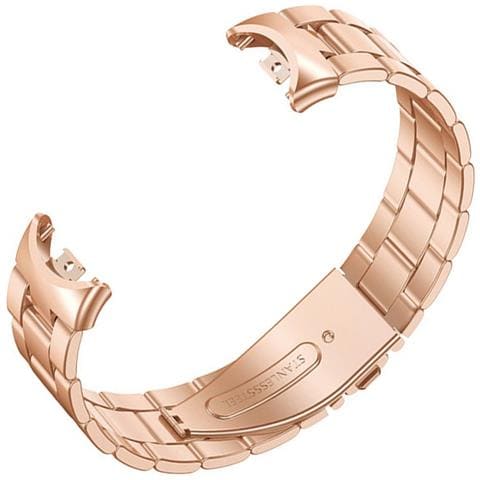 Cinturino In Metallo Compatibile Con Xiaomi Mi Band 8/9/10 - Bracciale A Tre Maglie In Acciaio Inossidabile Stile Ufficiale Pinkgold - Foto 2