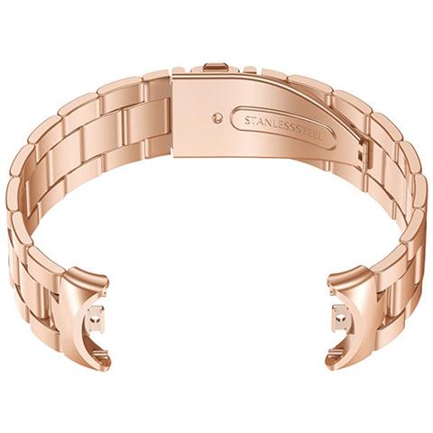 Cinturino In Metallo Compatibile Con Xiaomi Mi Band 8/9/10 - Bracciale A Tre Maglie In Acciaio Inossidabile Stile Ufficiale Pinkgold - Foto 3