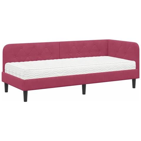 Cornice del letto ad angolo Rosso Vino 80 x 200 cm Velluto - Foto 1