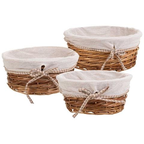 Set Di 3 Cestini In Vimini Foderati Marroni - Foto 1