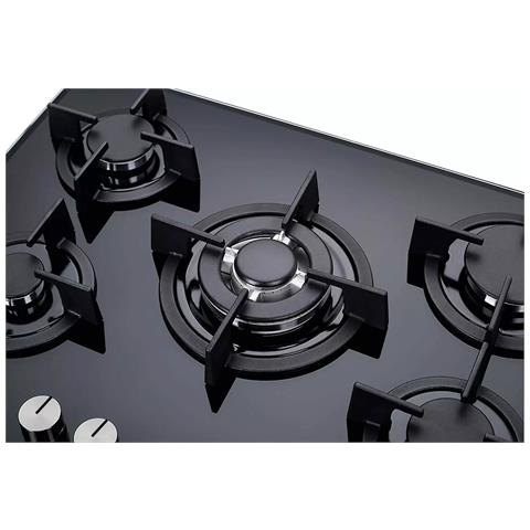 Piano Cottura Da Incasso A Gas 5 Fuochi 75 Cm Vetro Nero /Ghisa - Foto 3