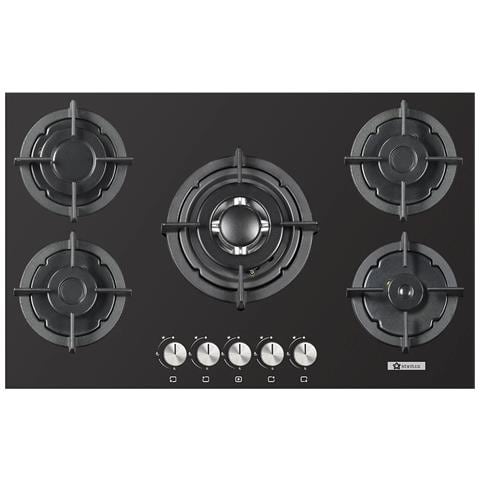 Piano Cottura Da Incasso A Gas 5 Fuochi 75 Cm Vetro Nero /Ghisa - Foto 1