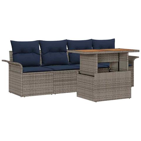 Set Divano da Giardino con cuscino 5 pcs grigio e blu navy - Foto 1