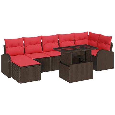 Set Divano da Giardino con cuscino 8 pcs Marrone Poly Rattan - Foto 1