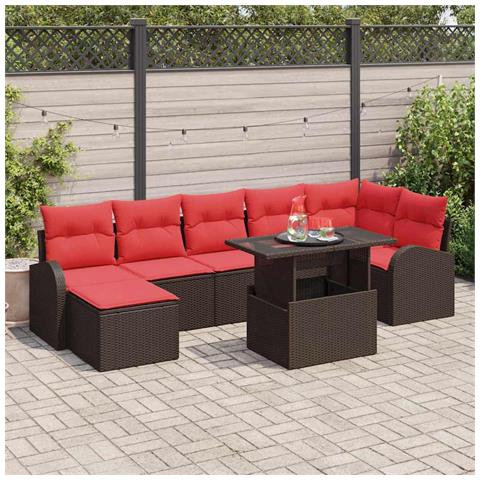 Set Divano da Giardino con cuscino 8 pcs Marrone Poly Rattan - Foto 2