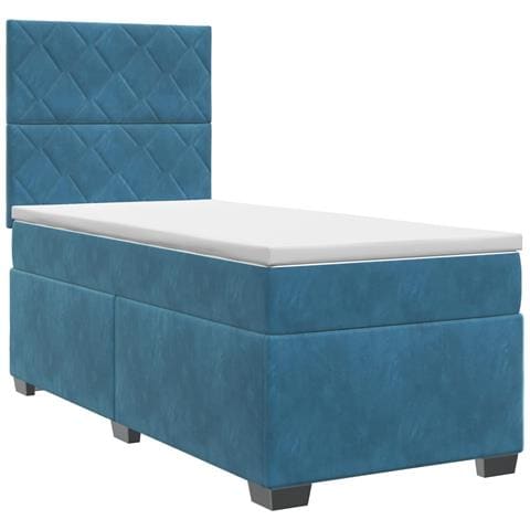 Letto box spring con materasso Blu 100 x 200 cm Velluto - Foto 1