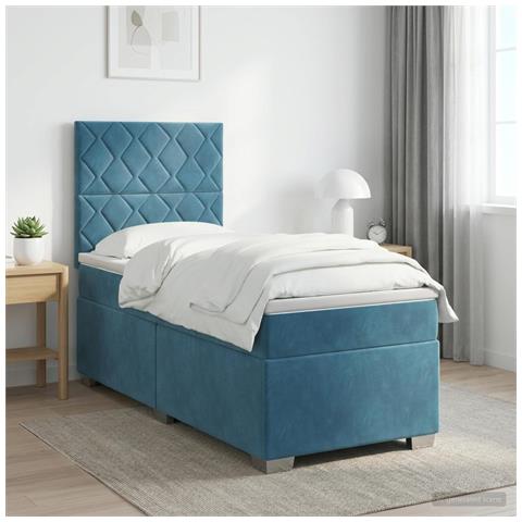 Letto box spring con materasso Blu 100 x 200 cm Velluto - Foto 2