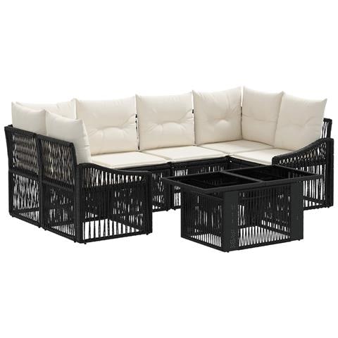Set Divano da Giardino 7 pz Nero e Bianco Crema polyrattan - Foto 1