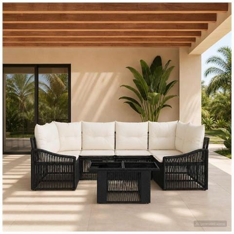 Set Divano da Giardino 7 pz Nero e Bianco Crema polyrattan - Foto 2