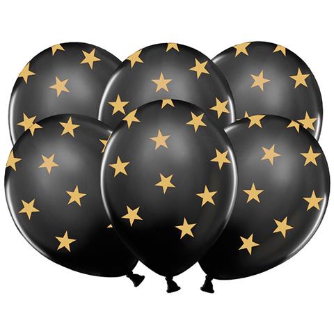 Partydeco - 6 Palloncini In Lattice Nero Con Stelle Dorate - Foto 1