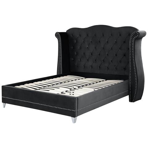 Letto Matrimoniale In Velluto Nero 180 X 200 Cm Ayette - Foto 22