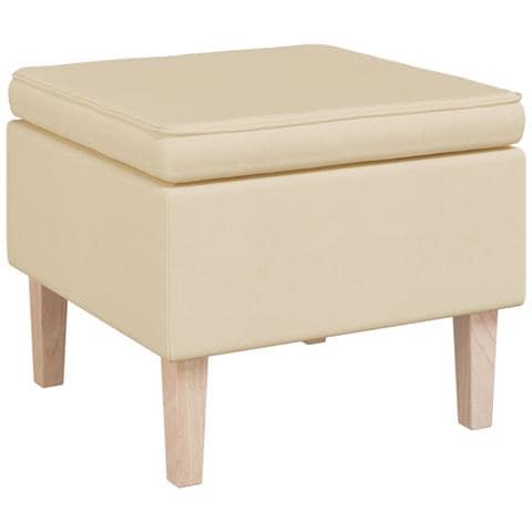 Poggiapiedi Con Gambe In Legno Crema In Tessuto - Foto 1