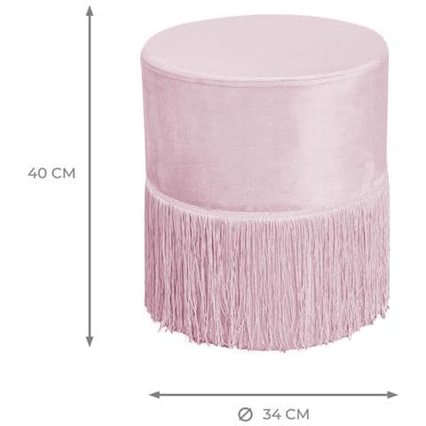 Pouf Salotto Camera Con Frangette Imbottito Modello Velvet Malib&ugrave; Tinta Unita Pouf Cipria - Foto 5