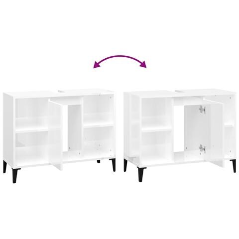 Mobile Lavabo Bianco Lucido 80x33x60 Cm In Legno Multistrato - Foto 11