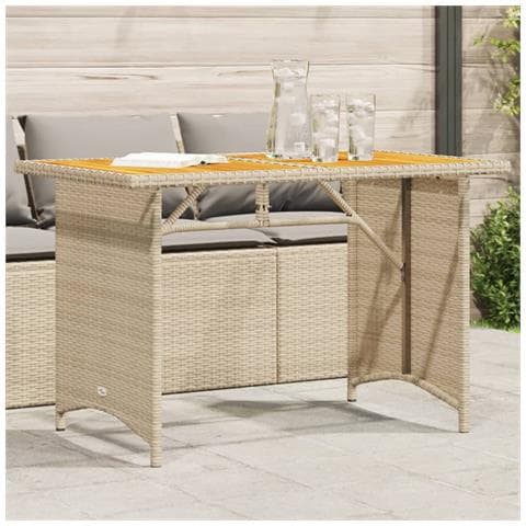 Tavolo Da Giardino Piano In Legno Beige 110x68x70 Cm Polyrattan - Foto 1