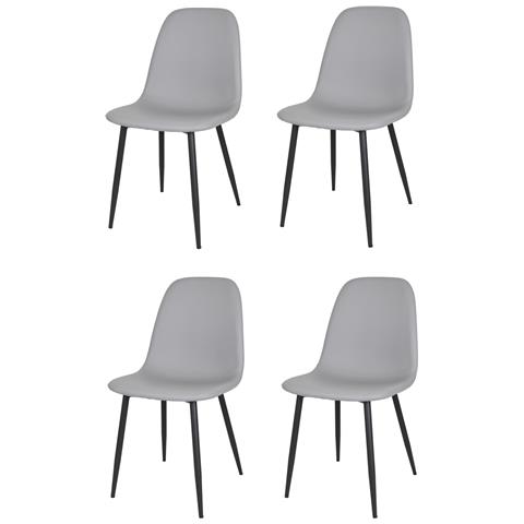 Set 4 Sedie Sala Da Pranzo Nuvola Gambe In Acciaio Nero Opaco, Finta Pelle Grigio Chiaro - Foto 1