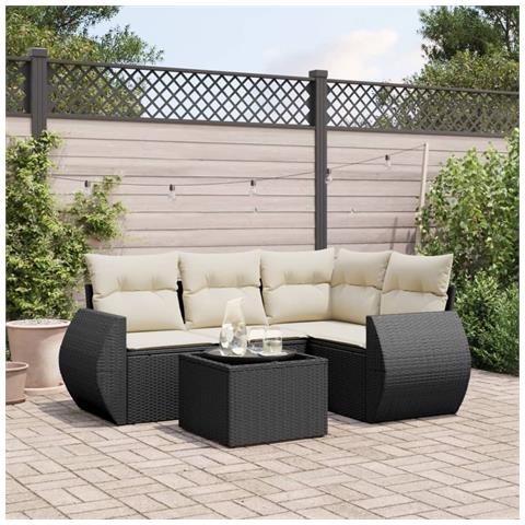 Set Divani Da Giardino 5 Pz Con Cuscini In Polyrattan Nero - Foto 2