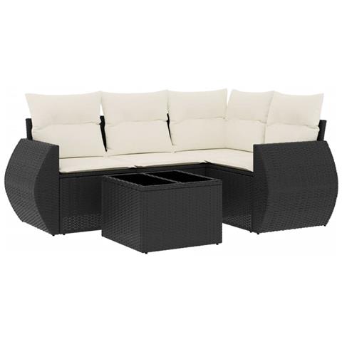 Set Divani Da Giardino 5 Pz Con Cuscini In Polyrattan Nero - Foto 1