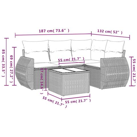 Set Divani Da Giardino 5 Pz Con Cuscini In Polyrattan Nero - Foto 3