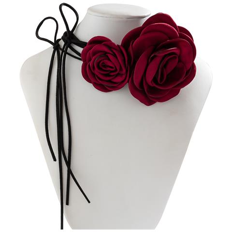 Collana Con Girocollo Rosa, Collana Con Colletto Rosa In Velluto Da Donna Darkred - Foto 2