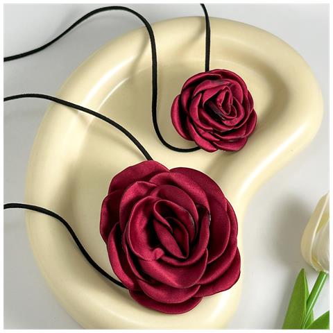 Collana Con Girocollo Rosa, Collana Con Colletto Rosa In Velluto Da Donna Darkred - Foto 6
