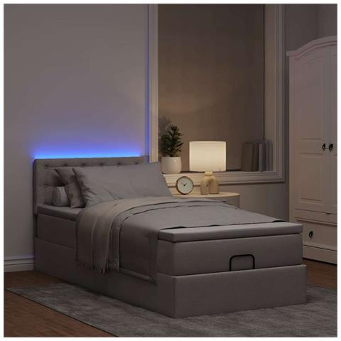 Pouf Letto Con Materasso E Led Tortora 90x200 Cm In Tessuto - Foto 3
