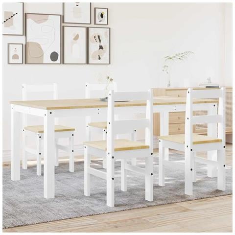 Set Da Pranzo 5 Pz Panama Bianco In Legno Massello Di Pino - Foto 3