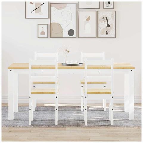 Set Da Pranzo 5 Pz Panama Bianco In Legno Massello Di Pino - Foto 1