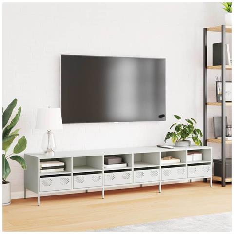 Mobile Tv Bianco 202x39x43,5 Cm In Acciaio Laminato A Freddo - Foto 3
