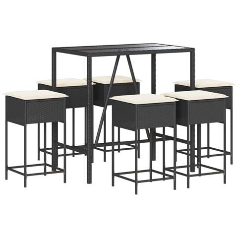 Set Bar Da Giardino 7 Pz Con Cuscini In Polyrattan Nero - Foto 2