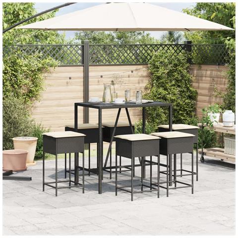 Set Bar Da Giardino 7 Pz Con Cuscini In Polyrattan Nero - Foto 3