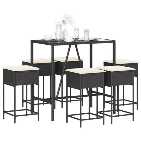 Set Bar Da Giardino 7 Pz Con Cuscini In Polyrattan Nero - Foto 1