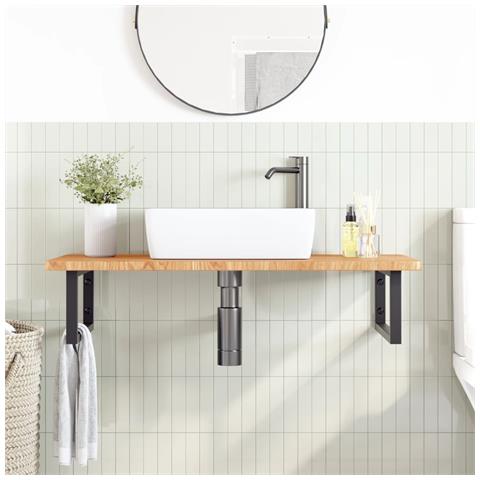 Ripiano A Parete Per Lavabo In Acciaio E Massello Di Rovere - Foto 2