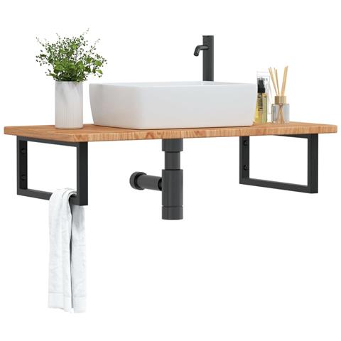 Ripiano A Parete Per Lavabo In Acciaio E Massello Di Rovere - Foto 8