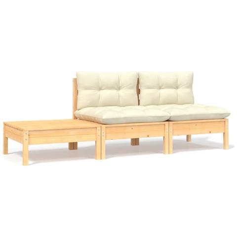 Lusso Casadino -  Set Divani Da Giardino 3 Pz Con Cuscini Crema Massello Di Pino - Foto 2