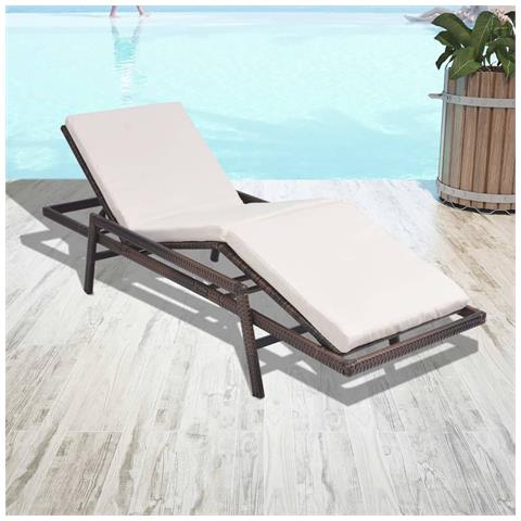 Lettino Prendisole Con Cuscino In Polyrattan Marrone - Foto 8