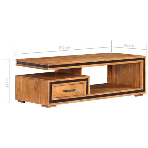 Lusso Casadino -  Tavolino Da Salotto 100x45x33 Cm In Legno Massello Di Acacia - Foto 8