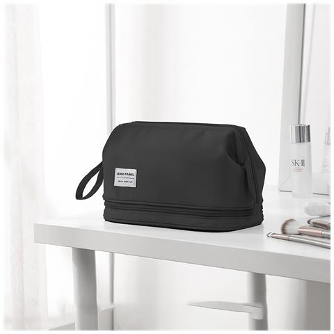 Borsa Da Toilette Da Viaggio - Organizer Per Cosmetici In Tessuto Oxford Black - Foto 3