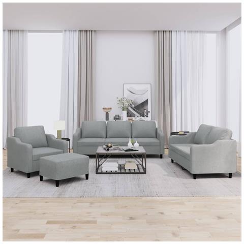 Set di Divani 4 pz con Cuscini Grigio Chiaro in Tessuto - Foto 2