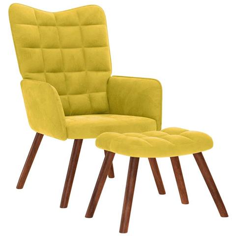 Poltrona Relax con Poggiapiedi Giallo in Velluto - Foto 1