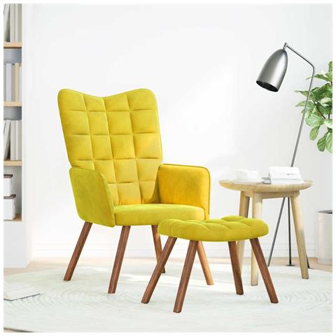 Poltrona Relax con Poggiapiedi Giallo in Velluto - Foto 2