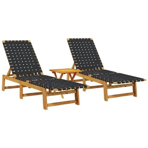 Lettini Prendisole con Tavolino 2pz Neri Legno Massello Acacia - Foto 1