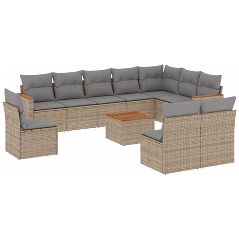 Set Divano da Giardino 11 pz con Cuscini Beige Misto Polyrattan - Foto 1