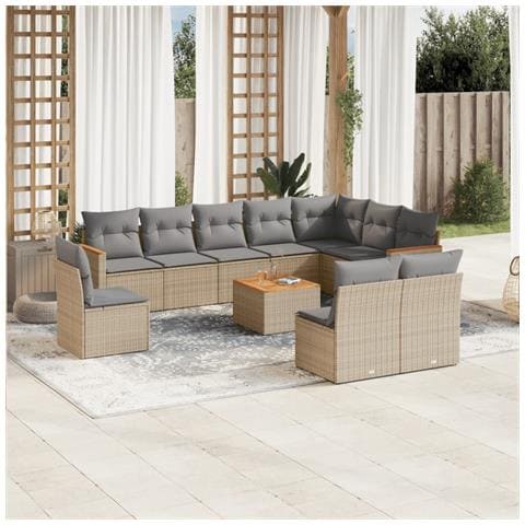 Set Divano da Giardino 11 pz con Cuscini Beige Misto Polyrattan - Foto 2