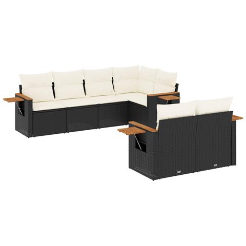 Set Divani da Giardino con Cuscini 7pz Nero Polyrattan - Foto 1