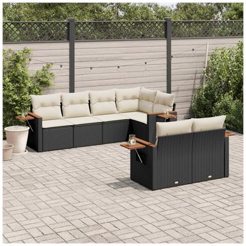 Set Divani da Giardino con Cuscini 7pz Nero Polyrattan - Foto 2