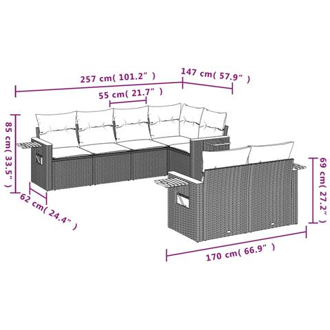 Set Divani da Giardino con Cuscini 7pz Nero Polyrattan - Foto 3