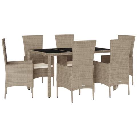 Set da Pranzo da Giardino 7 pz con Cuscini Beige in Polyrattan - Foto 1
