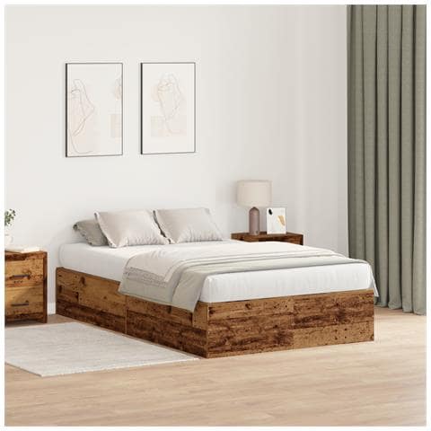 Struttura Letto con Contenitore in Legno Invecchiato 120x190 cm - Foto 2